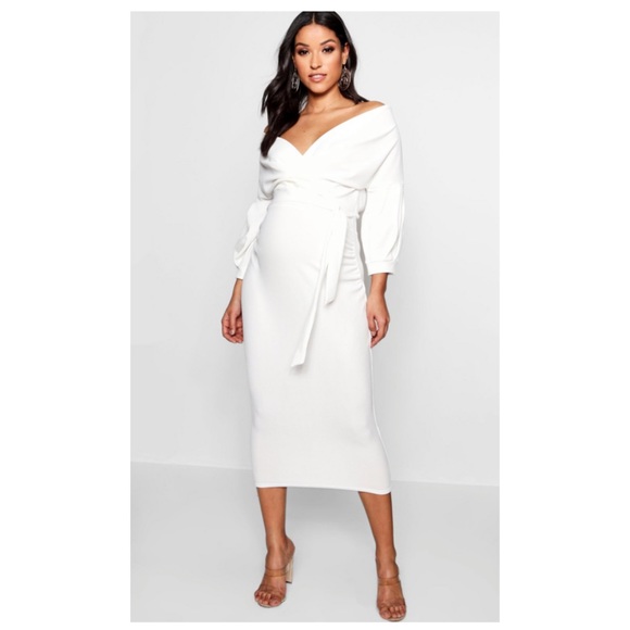 Boohoo Dresses & Skirts - Maternity Off The Shoulder Wrap Midi Dress
